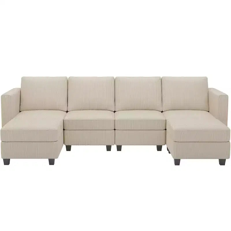 Canapé modulaire en U Belffin avec pouf de rangement, canapé sectionnel en velours côtelé avec méridienne, canapé sectionnel moderne convertible