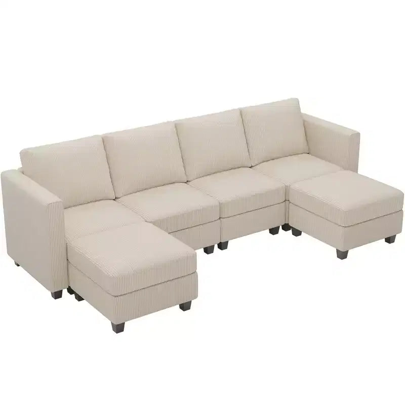 Canapé modulaire en U Belffin avec pouf de rangement, canapé sectionnel en velours côtelé avec méridienne, canapé sectionnel moderne convertible