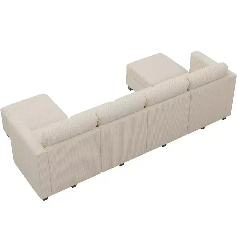 Canapé modulaire en U Belffin avec pouf de rangement, canapé sectionnel en velours côtelé avec méridienne, canapé sectionnel moderne convertible