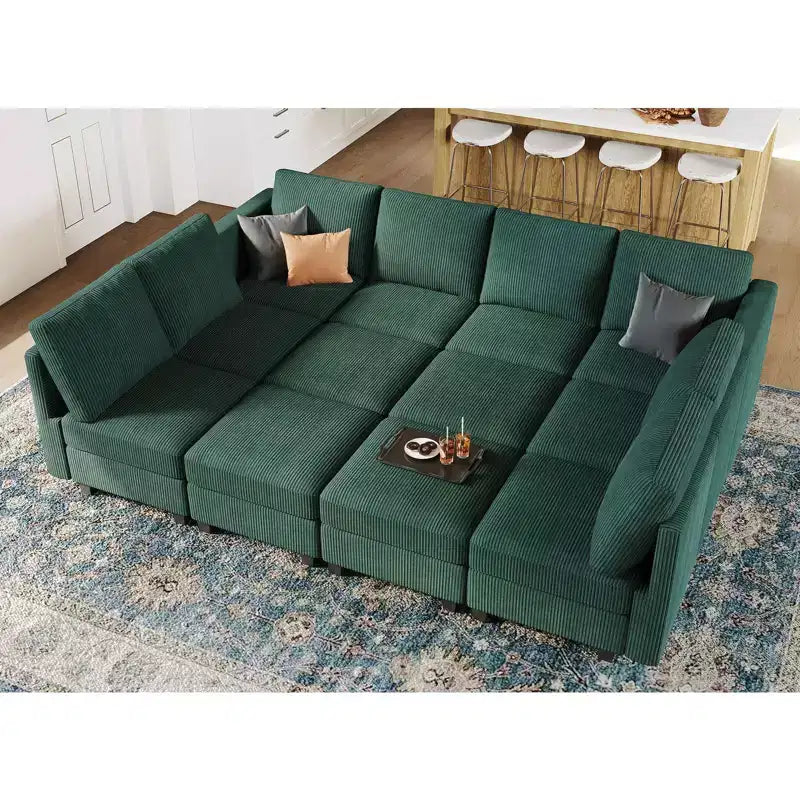 Canapé convertible modulaire sectionnel Belffin en velours côtelé, 12 places surdimensionné avec rangement pour salon