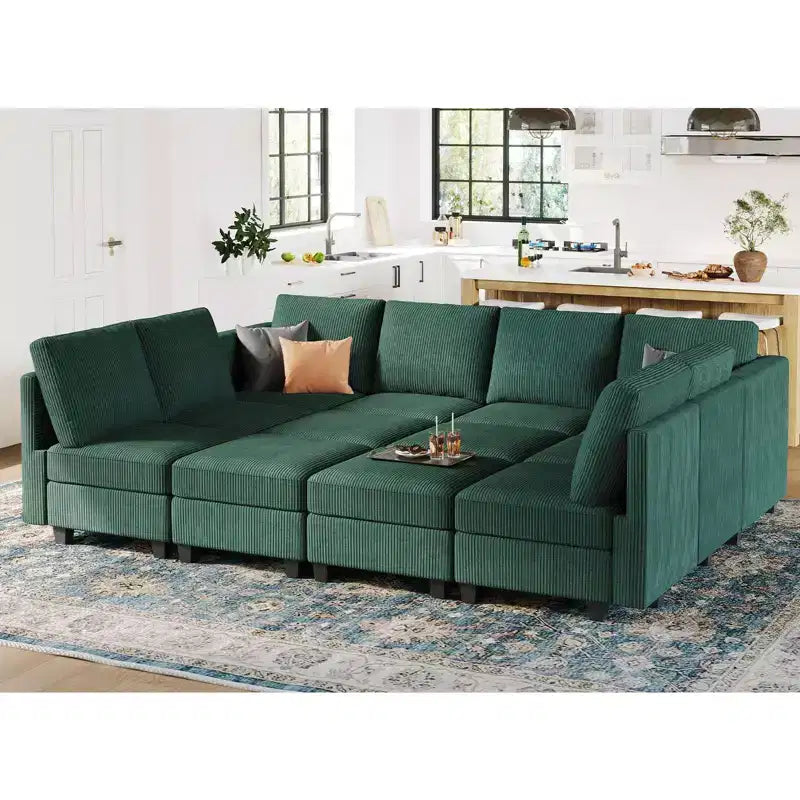 Canapé convertible modulaire sectionnel Belffin en velours côtelé, 12 places surdimensionné avec rangement pour salon