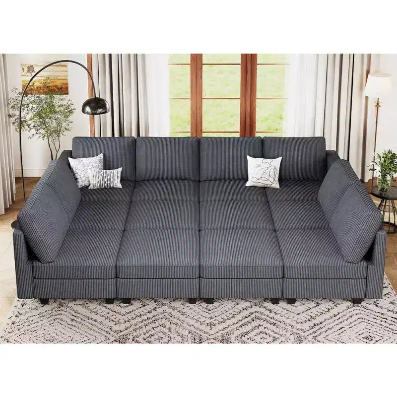 Canapé convertible modulaire sectionnel Belffin en velours côtelé, 12 places surdimensionné avec rangement pour salon