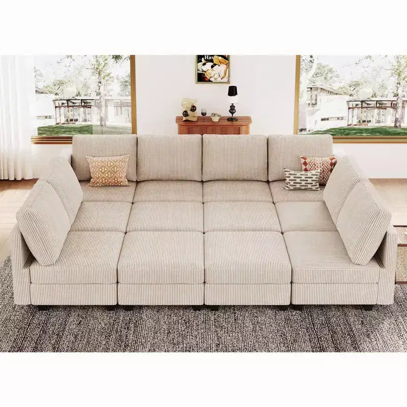 Canapé convertible modulaire sectionnel Belffin en velours côtelé, 12 places surdimensionné avec rangement pour salon