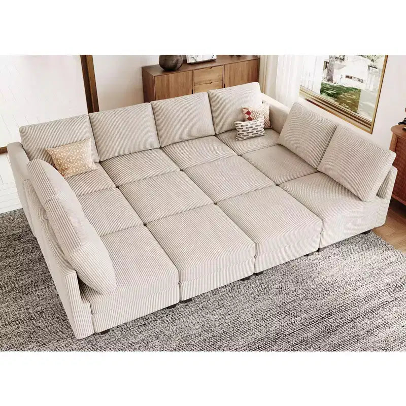 Canapé convertible modulaire sectionnel Belffin en velours côtelé, 12 places surdimensionné avec rangement pour salon