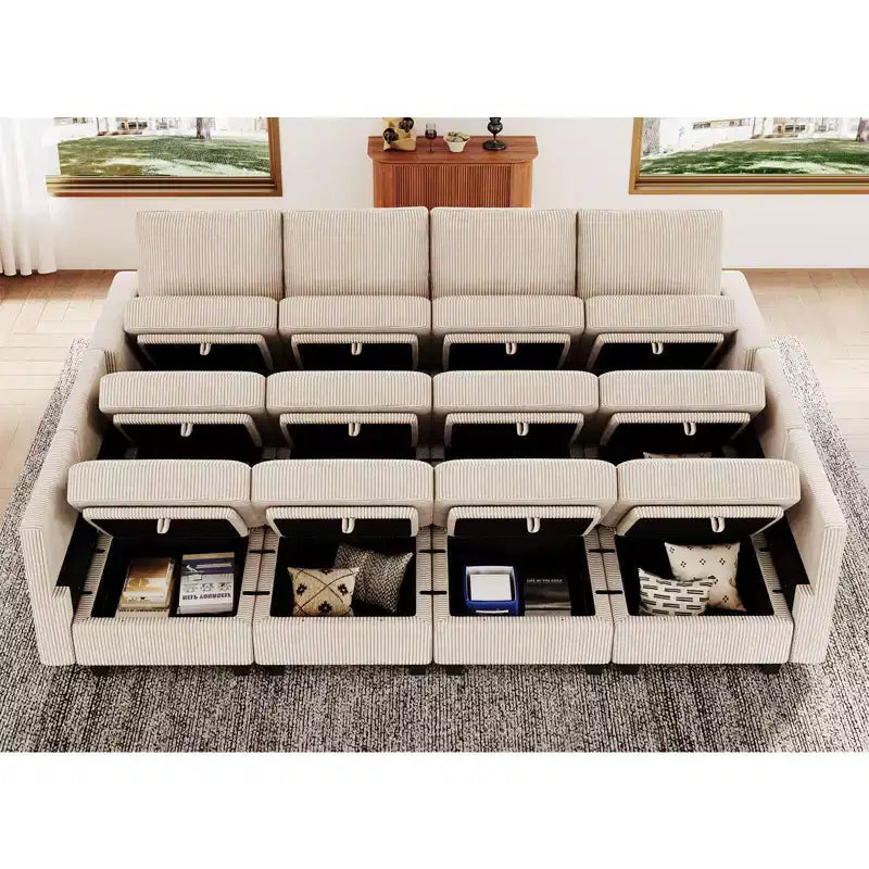 Canapé convertible modulaire sectionnel Belffin en velours côtelé, 12 places surdimensionné avec rangement pour salon