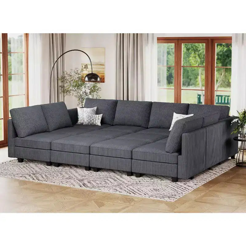 Canapé convertible modulaire sectionnel Belffin en velours côtelé, 12 places surdimensionné avec rangement pour salon