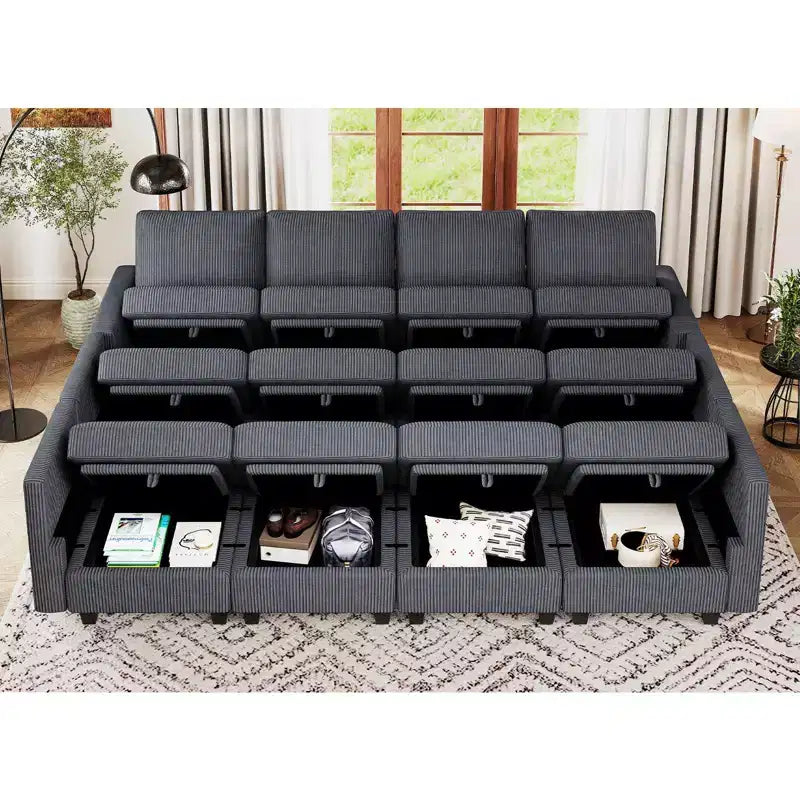 Canapé convertible modulaire sectionnel Belffin en velours côtelé, 12 places surdimensionné avec rangement pour salon