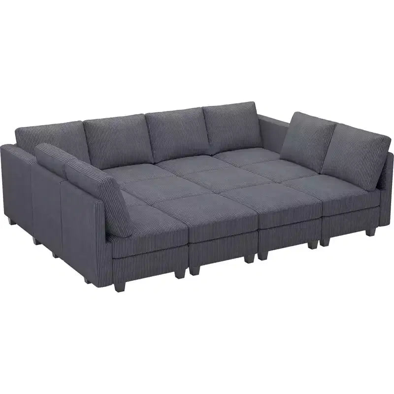 Canapé convertible modulaire sectionnel Belffin en velours côtelé, 12 places surdimensionné avec rangement pour salon