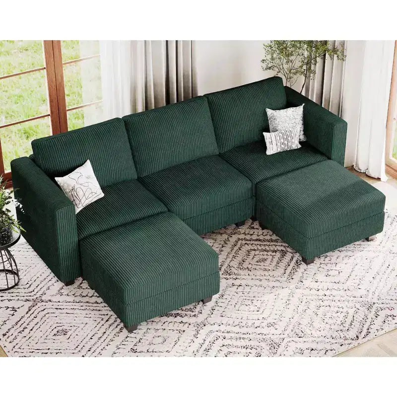 Canapé-lit modulaire sectionnel Belffin avec pouf de rangement, canapé sectionnel de luxe en velours côtelé avec méridienne convertible moderne pour salon