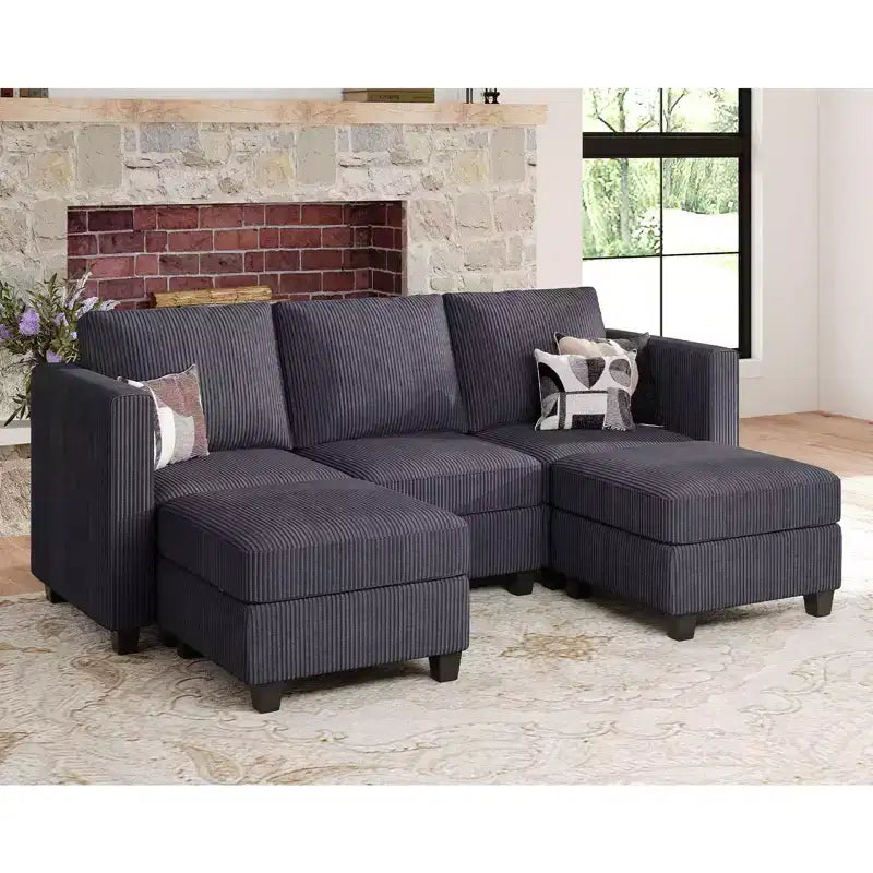 Canapé-lit modulaire sectionnel Belffin avec pouf de rangement, canapé sectionnel de luxe en velours côtelé avec méridienne convertible moderne pour salon