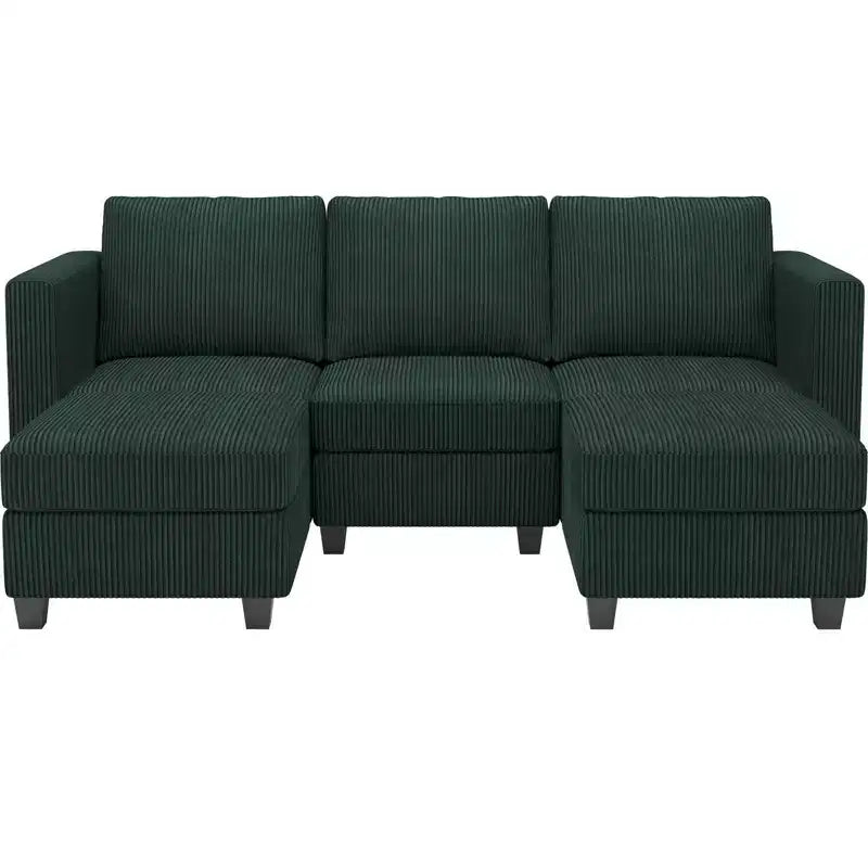 Canapé-lit modulaire sectionnel Belffin avec pouf de rangement, canapé sectionnel de luxe en velours côtelé avec méridienne convertible moderne pour salon