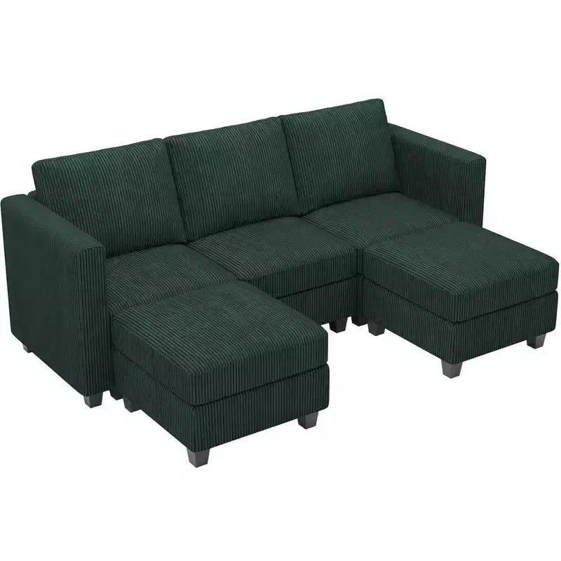 Canapé-lit modulaire sectionnel Belffin avec pouf de rangement, canapé sectionnel de luxe en velours côtelé avec méridienne convertible moderne pour salon