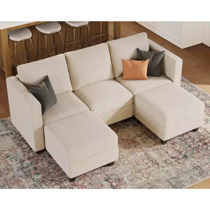 Canapé-lit modulaire sectionnel Belffin avec pouf de rangement, canapé sectionnel de luxe en velours côtelé avec méridienne convertible moderne pour salon