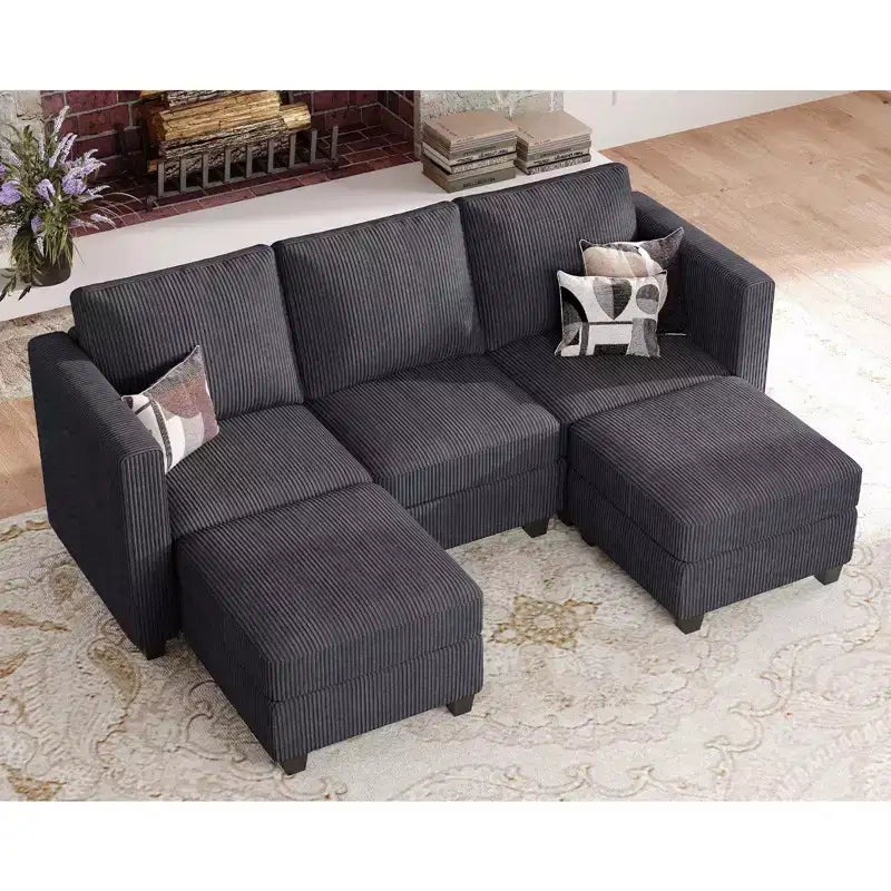 Canapé-lit modulaire sectionnel Belffin avec pouf de rangement, canapé sectionnel de luxe en velours côtelé avec méridienne convertible moderne pour salon