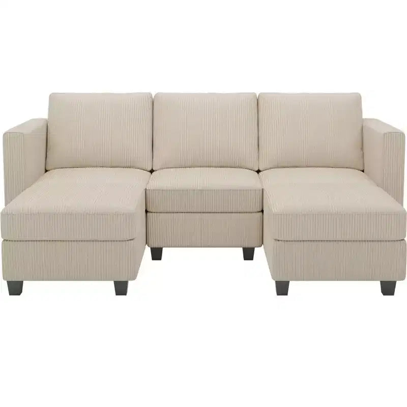Canapé-lit modulaire sectionnel Belffin avec pouf de rangement, canapé sectionnel de luxe en velours côtelé avec méridienne convertible moderne pour salon