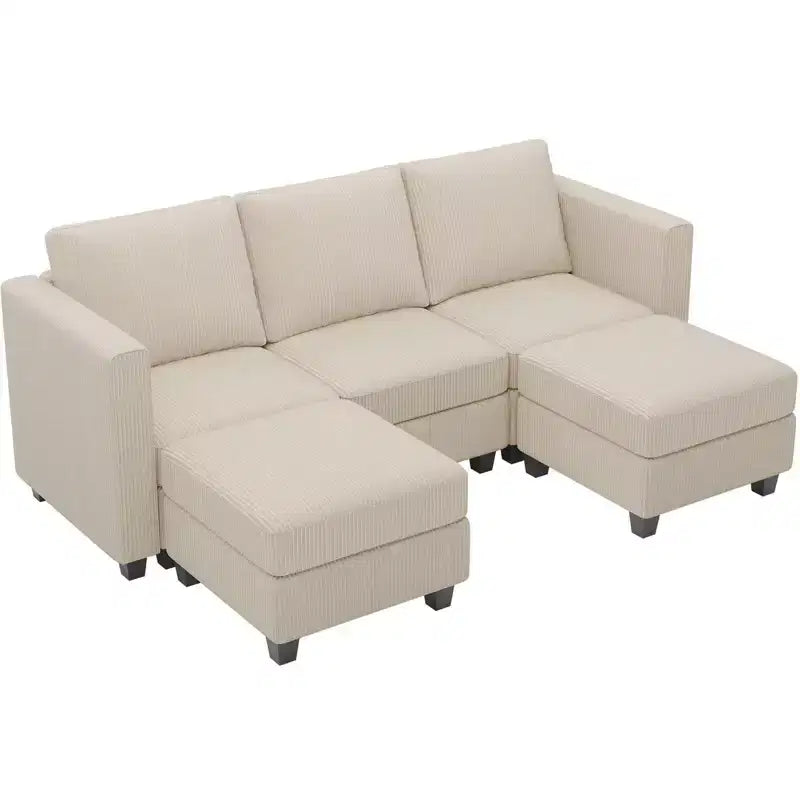 Canapé-lit modulaire sectionnel Belffin avec pouf de rangement, canapé sectionnel de luxe en velours côtelé avec méridienne convertible moderne pour salon