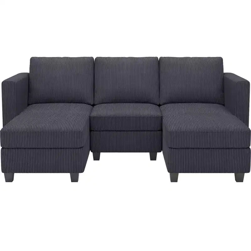 Canapé-lit modulaire sectionnel Belffin avec pouf de rangement, canapé sectionnel de luxe en velours côtelé avec méridienne convertible moderne pour salon