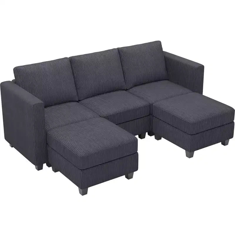 Canapé-lit modulaire sectionnel Belffin avec pouf de rangement, canapé sectionnel de luxe en velours côtelé avec méridienne convertible moderne pour salon