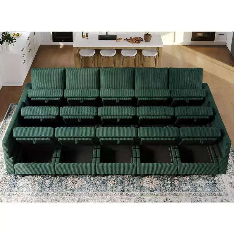 Grand canapé sectionnel modulaire Belffin 15 places avec rangement, canapé-lit sectionnel en velours côtelé, grand canapé modulaire convertible pour salon