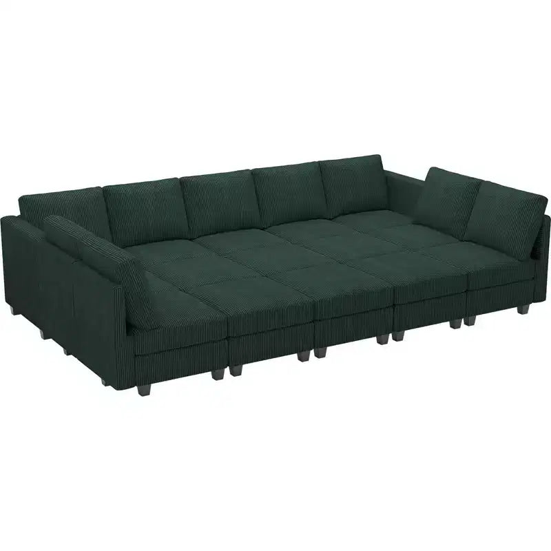 Grand canapé sectionnel modulaire Belffin 15 places avec rangement, canapé-lit sectionnel en velours côtelé, grand canapé modulaire convertible pour salon
