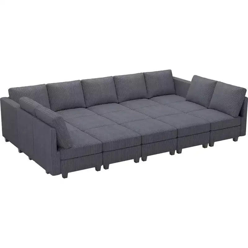 Grand canapé sectionnel modulaire Belffin 15 places avec rangement, canapé-lit sectionnel en velours côtelé, grand canapé modulaire convertible pour salon