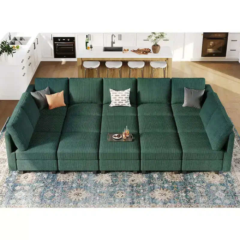 Grand canapé sectionnel modulaire Belffin 15 places avec rangement, canapé-lit sectionnel en velours côtelé, grand canapé modulaire convertible pour salon