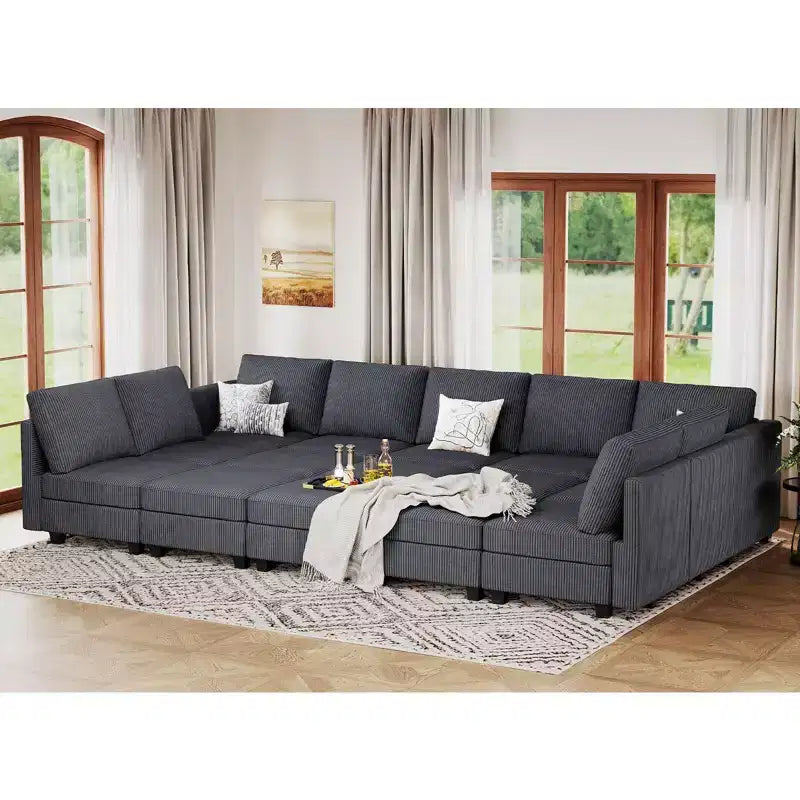 Belffin Large 15 Seat Modular Sectional Sofa with Storage Seat Corduroy Sleeper Sectional Sofa Bed Oversized Convertible Modular Couch for Living Room