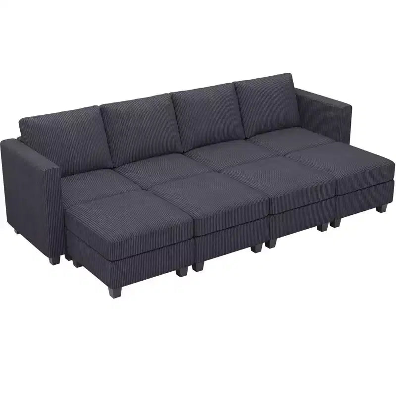 Canapé modulable surdimensionné Belffin, canapé sectionnel de luxe en velours côtelé avec pouf de rangement pour salon