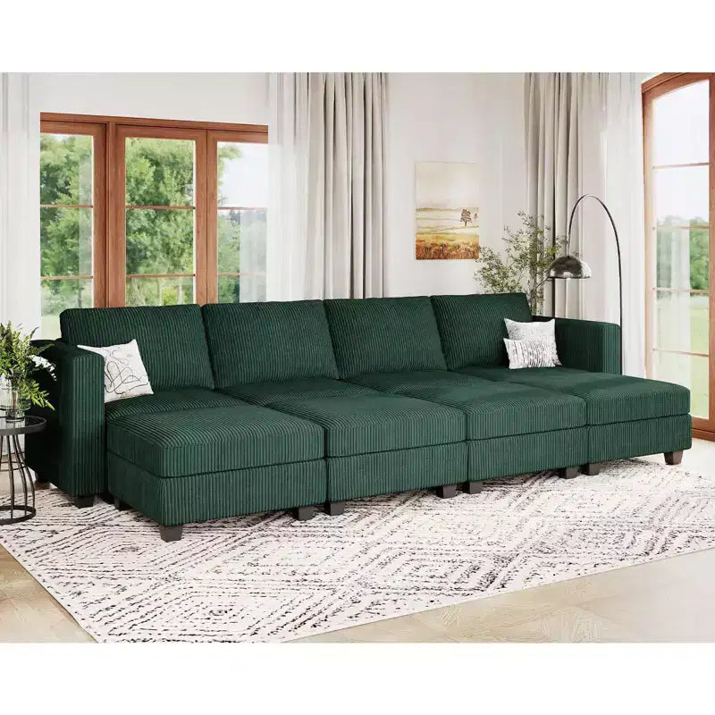 Canapé modulable surdimensionné Belffin, canapé sectionnel de luxe en velours côtelé avec pouf de rangement pour salon