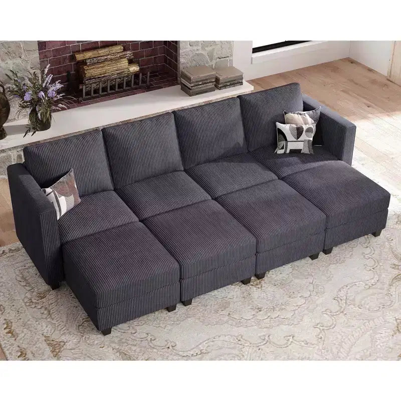 Canapé modulable surdimensionné Belffin, canapé sectionnel de luxe en velours côtelé avec pouf de rangement pour salon