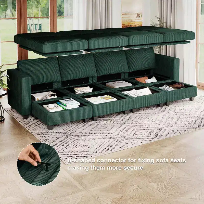 Canapé modulable surdimensionné Belffin, canapé sectionnel de luxe en velours côtelé avec pouf de rangement pour salon