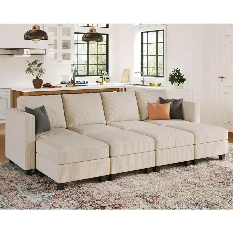 Canapé modulable surdimensionné Belffin, canapé sectionnel de luxe en velours côtelé avec pouf de rangement pour salon