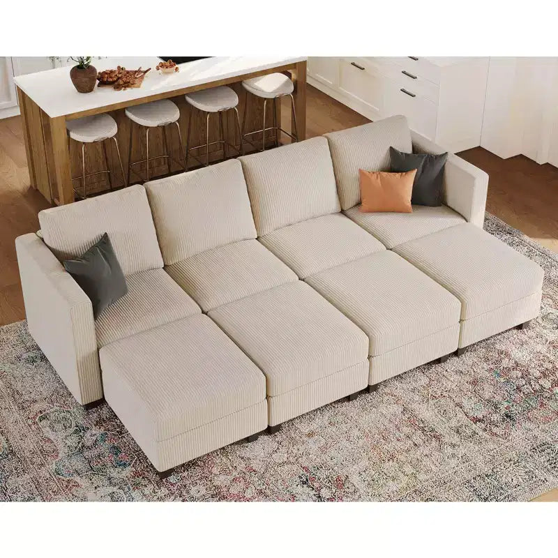 Canapé modulable surdimensionné Belffin, canapé sectionnel de luxe en velours côtelé avec pouf de rangement pour salon