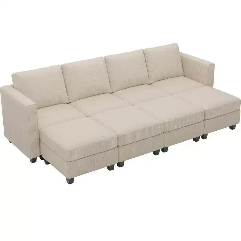 Canapé modulable surdimensionné Belffin, canapé sectionnel de luxe en velours côtelé avec pouf de rangement pour salon