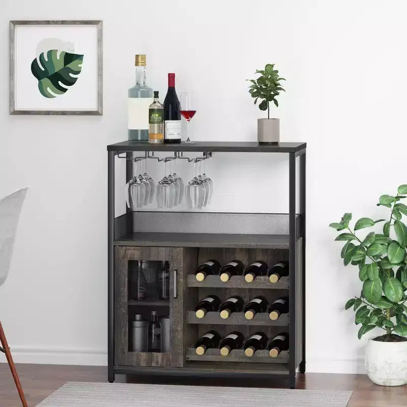 Cave à vin Whizmax avec grand espace de rangement et support amovible, petit buffet et meuble de rangement avec porte grillagée