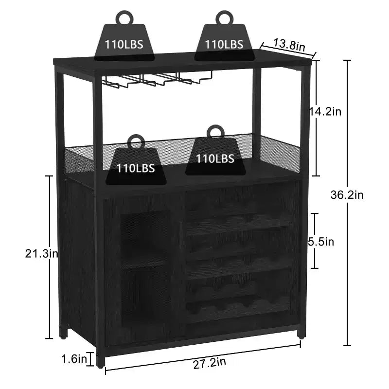 Cave à vin Whizmax avec grand espace de rangement et support amovible, petit buffet et meuble de rangement avec porte grillagée