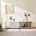 Cat TV Stand Litter Box TV Console with Storage Cabinet & Removable Sliding Door, Cream White-ModernLuxe