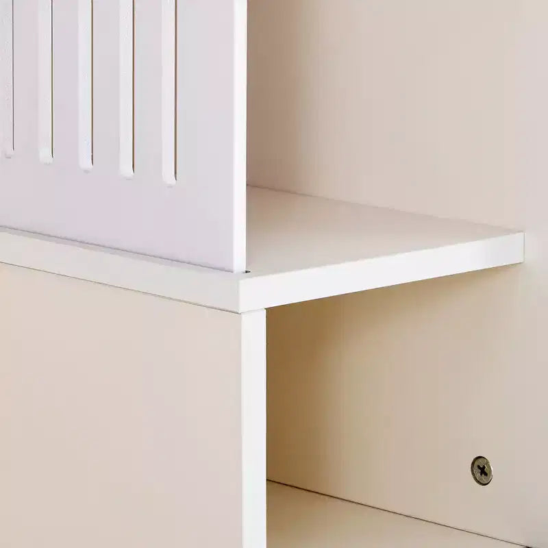 Meuble TV et litière pour chat, console TV avec armoire de rangement et porte coulissante amovible, Blanc crème-ModernLuxe