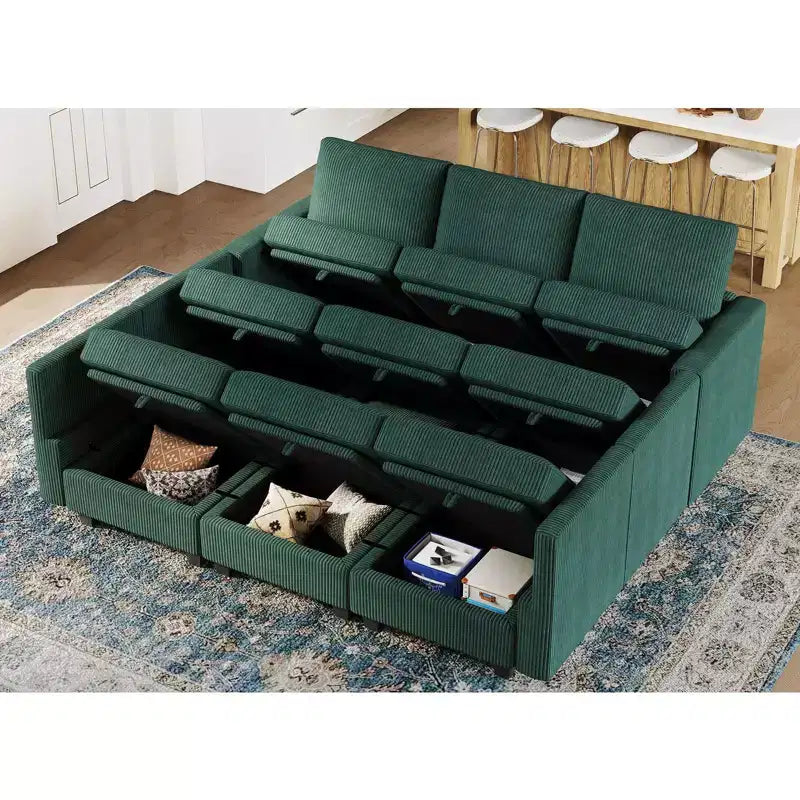 Belffin Canapé-lit modulaire en velours côtelé 9 places convertible avec poufs de rangement Canapé-lit modulaire pour salon