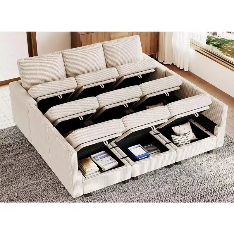 Belffin Canapé-lit modulaire en velours côtelé 9 places convertible avec poufs de rangement Canapé-lit modulaire pour salon
