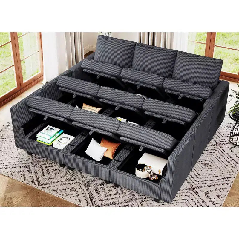 Belffin Canapé-lit modulaire en velours côtelé 9 places convertible avec poufs de rangement Canapé-lit modulaire pour salon