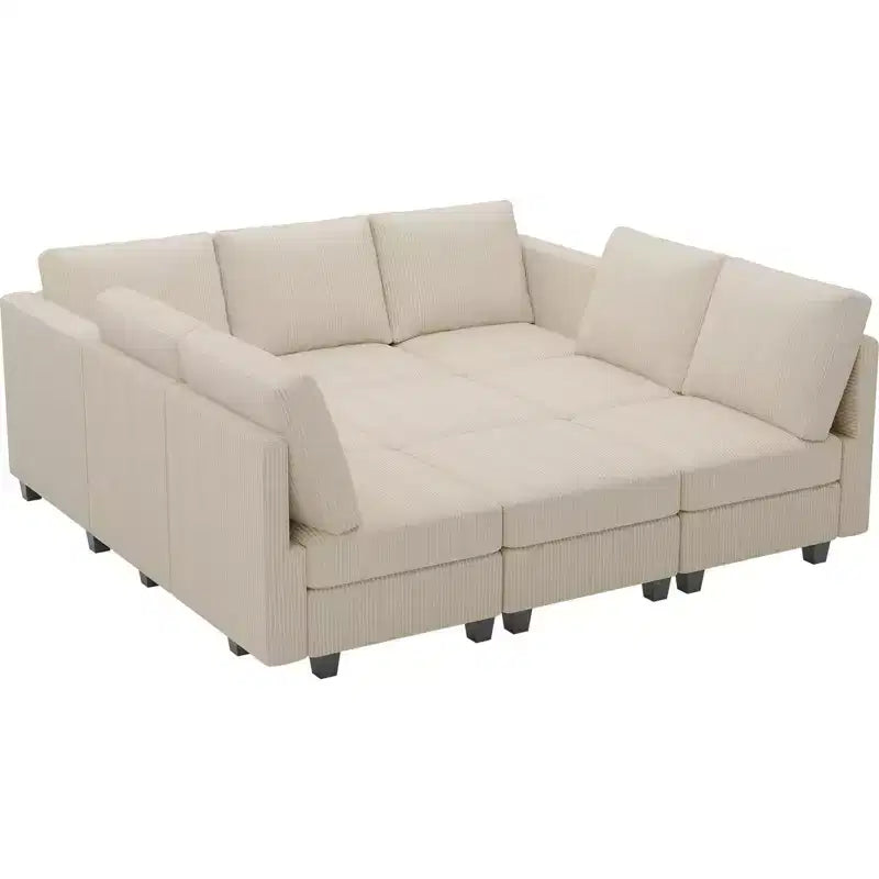 Belffin Canapé-lit modulaire en velours côtelé 9 places convertible avec poufs de rangement Canapé-lit modulaire pour salon