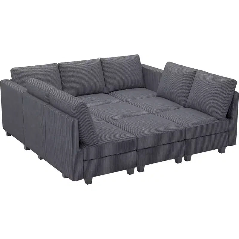 Belffin Canapé-lit modulaire en velours côtelé 9 places convertible avec poufs de rangement Canapé-lit modulaire pour salon
