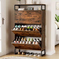 GARPROVM Mid-Century Wood Shoe Cabinet with 3 Flip Doors & Removable Shelves Entryway Shoe Storage