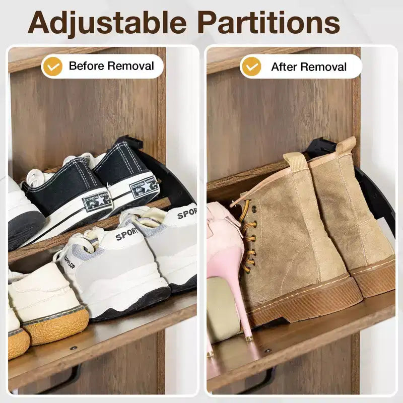 GARPROVM Meuble à chaussures en bois de style mi-siècle avec 3 portes basculantes et étagères amovibles, rangement pour chaussures d'entrée