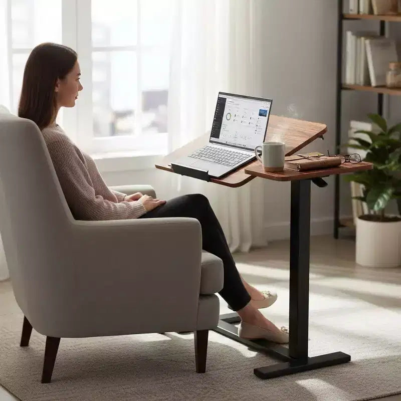JIONJOY Table de lit réglable – Bureau inclinable avec ressort à gaz de 75-110 cm et roulettes à 360°, cadre en acier pour la maison/le bureau/l'hôpital