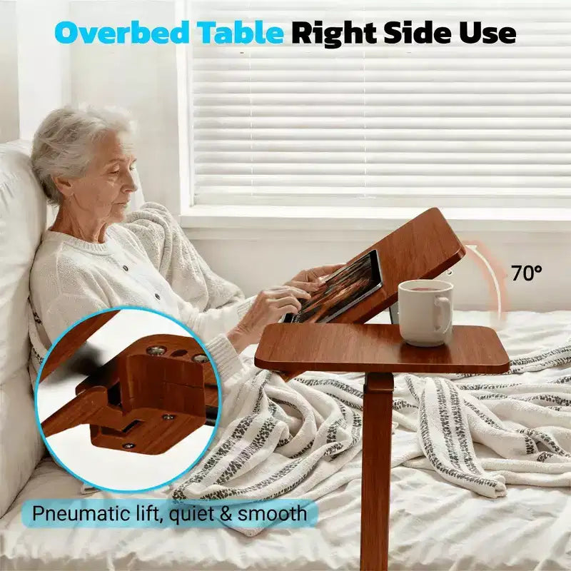 JIONJOY Table de lit réglable – Bureau inclinable avec ressort à gaz de 75-110 cm et roulettes à 360°, cadre en acier pour la maison/le bureau/l'hôpital