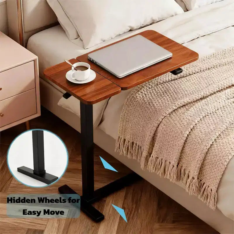 JIONJOY Table de lit réglable – Bureau inclinable avec ressort à gaz de 75-110 cm et roulettes à 360°, cadre en acier pour la maison/le bureau/l'hôpital