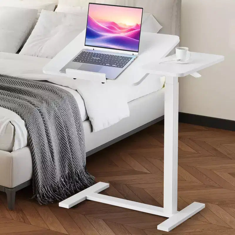 JIONJOY Table de lit réglable – Bureau inclinable avec ressort à gaz de 75-110 cm et roulettes à 360°, cadre en acier pour la maison/le bureau/l'hôpital