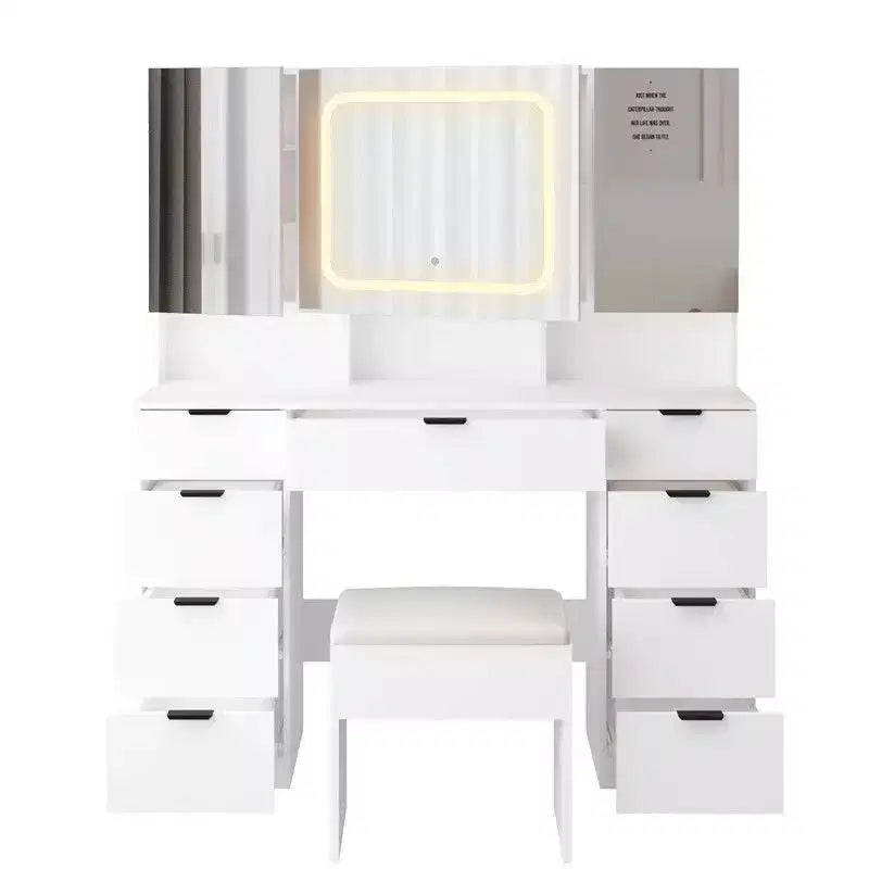 Karl Home | Grande coiffeuse avec 3 miroirs ouvrants et lumières LED